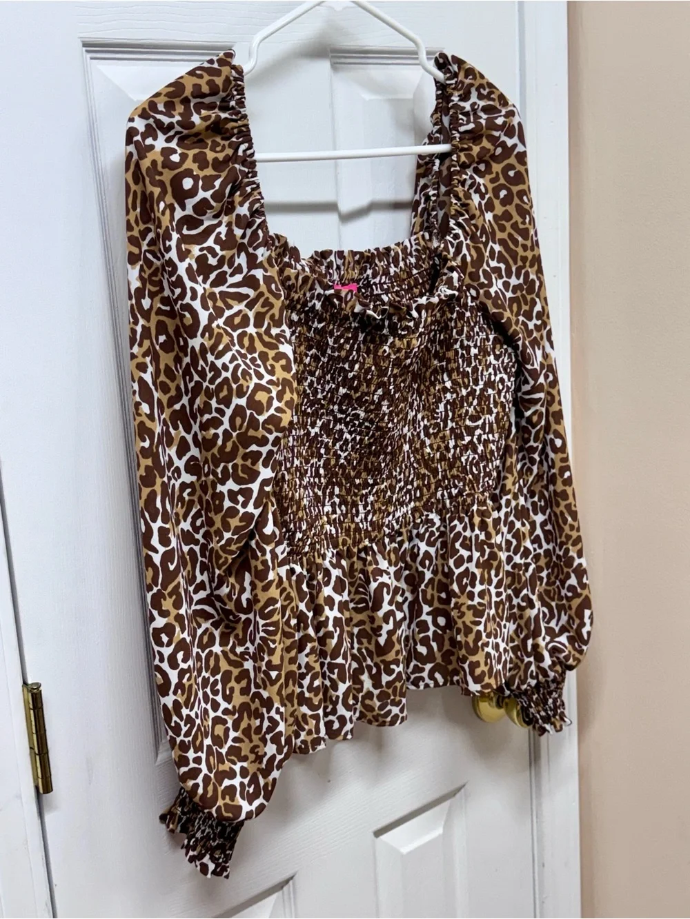 Lilly Pulitzer Demi Leopard Smocked Peplum Long Sleeve Top Brown Size L